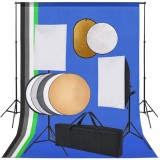 VidaXL Set studio foto cu lumini softbox, fundal și reflector