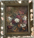 Tablou / lucrare Ion Popescu Negreni, vas cu flori, ulei pe panza, semnat stanga jos, deteriorat, 47x41 / 34 x 27, necesita restaurare