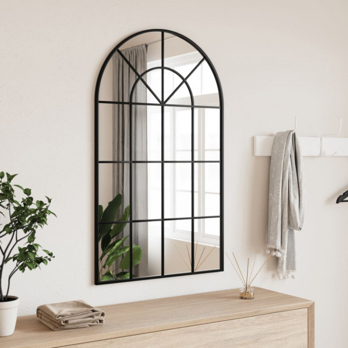 Oglinda de perete, negru, 60x100 cm, arcuita, fier GartenMobel Dekor