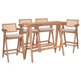 Cumpara ieftin Set masa si scaune pentru sufragerie Winslow &Iota; set 5 piese lemn de arbore de cauciuc, culoarea nuc deschis 120x45x100cm