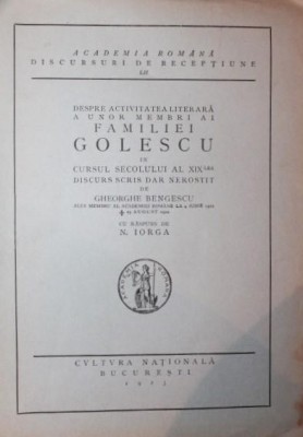 DESPRE ACTIVITATEA LITERARA A UNOR MEMBRI AI FAMILIEI GOLESCU IN CURSUL SECOLULUI AL XIX - LEA foto