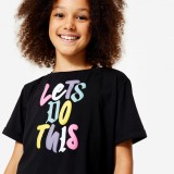 Tricou scurt pentru dans modern jazz, fete, negru-roz