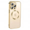 Husa Luxury MagSafe compatibila cu iPhone 15 Pro Max, Full protection, Margini colorate, Auriu