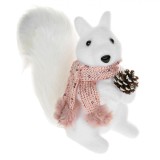 Figurină Decorativă Crăciun, Veveriță, Spumă, Fular Roz, Con, 18cm, Alb, Oem