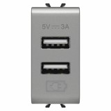 Priza USB tip A 1M alimentare dubla 5V 3A Gewiss Chorus titan GW14447