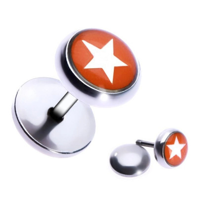 Piercing fals pentru ureche, din oțel inoxidabil - o stea &amp;icirc;ntr-un cerc roșu foto