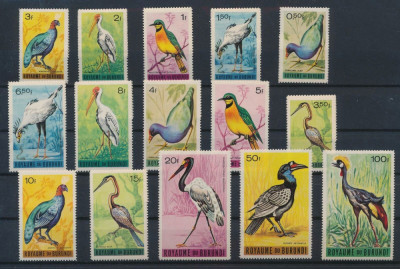 BURUNDI-1965-Pasari-Serie de 15 timbre nestampilate MNH conform scan foto