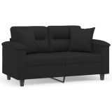 Canapea cu 2 locuri, cu perne, negru, 120 cm, microfibra