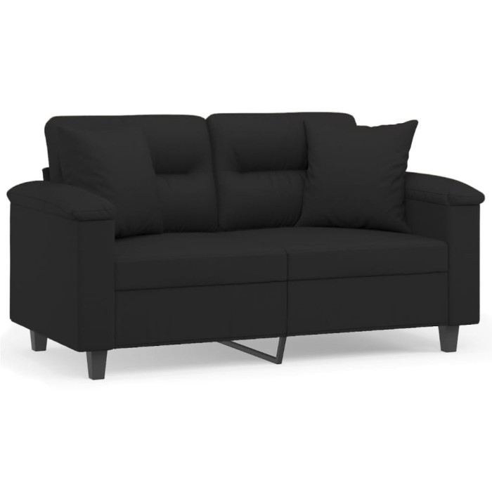 Canapea cu 2 locuri, cu perne, negru, 120 cm, microfibra