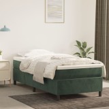 Pat box spring cu saltea, verde &icirc;nchis, 90x200 cm, catifea GartenMobel Dekor, vidaXL