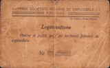 A2618N Legitimație Prima Societate Rom&acirc;nă de Explosibile Făgăraș, 1924