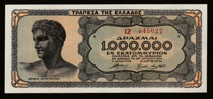 Grecia, 1.000.000 drahme 1944_aUNC_Ephebos_Templul lui Poseidon_IZ 545027