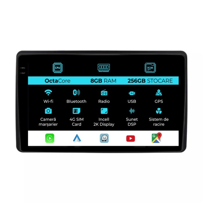 Navigatie Dedicata Dacia Duster (2018-2022), 2K, 8Gb Ram, 256Gb Stocare, Carplay