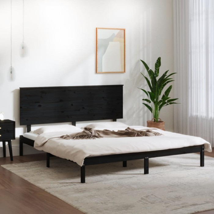 vidaXL Cadru de pat, negru, 200x200 cm, lemn masiv de pin 3104827