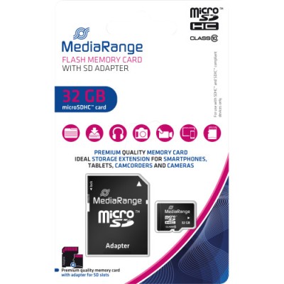 MediaRange Micro SDHC 32GB Class 10 with SD adapter &amp;quot;MR959&amp;quot; (timbru verde 0.03 lei) foto