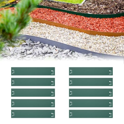 10er Set Rasenkanten Metall 13.5 cm hoch, 12 m lang | Beeteinfassung | Beetumrandung | Beetbegrenzungen, Color-GS: gr&amp;uuml;n foto