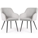 Set 2 scaune dining tapitate din velur Florence,55x58x82 cm,maxim 120 kg,gri