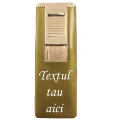Bricheta Metalica Gravata, Personalizata cu Textul Tau, cu Gaz, Antivant, Reincarcabila, Aurie, Cutie