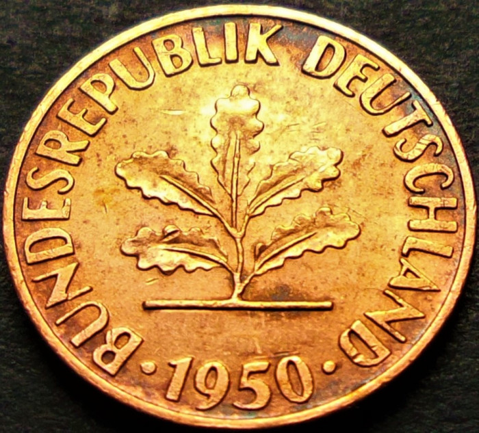 Moneda istorica 1 PFENNIG - RF GERMANIA, anul 1950 * cod 249 B - litera D