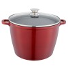 Oala din aluminiu, cu invelis ceramic, capac din sticla termorezistenta, se poate folosi si in cuptor, rosu
