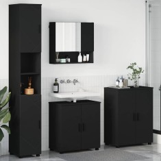 vidaXL Set de mobilier pentru baie cu ușă 4 pcs Negru 61 x 35 x 64 cm