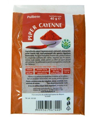 Piper Cayenne Pulbere 40gr Herbavit foto