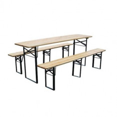 Set mobilier gradina, masa si 2 banci, Strend Pro Dortmund Standard, 175x46x77 cm, cadru metal, blat lemn Mania Tools foto