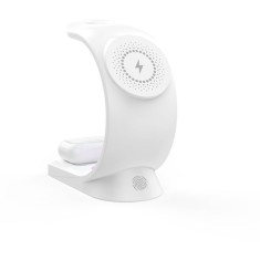 Incarcator Wireless 3 in 1 cu Lumini RGB VENTLEX, Tip statie de Incarcare Telefon, Ceas si casti, Fast Charge 15W, Magsafe, Alb