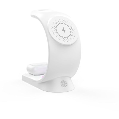 Incarcator Wireless 3 in 1 cu Lumini RGB VENTLEX, Tip statie de Incarcare Telefon, Ceas si casti, Fast Charge 15W, Magsafe, Alb foto