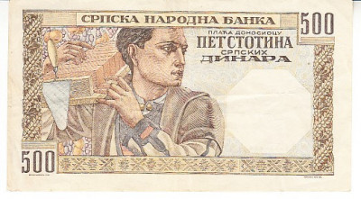 M1 - Bancnota foarte veche - Serbia - 500 dinari - 1941 foto