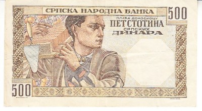 B11 2 - Bancnota foarte veche - Serbia - 500 dinari - 1941 foto