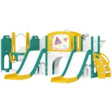 AIYAPLAY Set de topire și leagăn 9 &icirc;n 1 pentru Copii, cu Coș de Baschet, Telescop, Tablă de Desen, Design de Broască, Galben+Verde | Aosom Romania