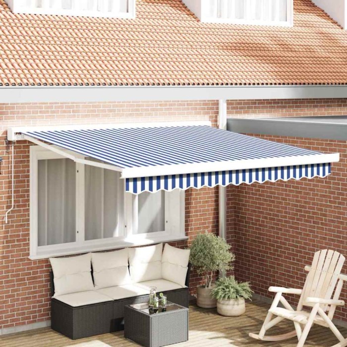vidaXL Cortina Retractabilă Manual Albastru și alb 300 x 250 cm