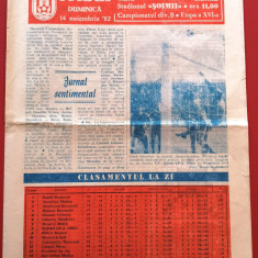 Program meci fotbal FC "SOIMII" IPA SIBIU - ALUMINIU SLATINA (14.11.1982)