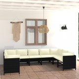 VidaXL Set mobilier de grădină cu perne, 9 piese, negru, poliratan 3059794