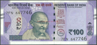 INDIA █ bancnota █ 100 Rupees █ 2019 █ P-112 █ UNC █ necirculata foto