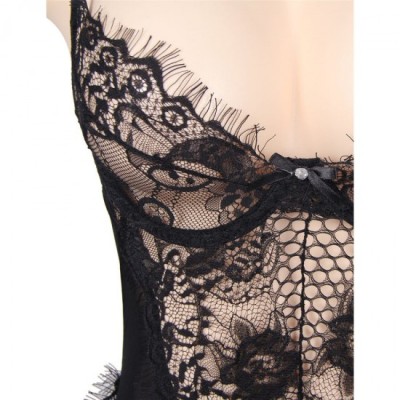 SUBBLIME - QUEEN PLUS FLORAL LACE AND FRINGED BLACK TEDDY foto
