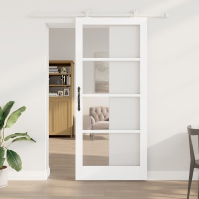 Ușă glisantă vidaXL cu set de hardware &amp;#039;ORKDAL&amp;#039;Lemn solid alb și sticlă foto