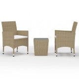 Cumpara ieftin Set mobilier bistro, 3 piese, bej, poliratan/sticla securizata