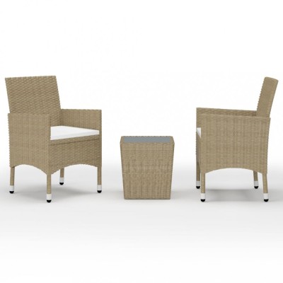 Set mobilier bistro, 3 piese, bej, poliratan/sticla securizata foto