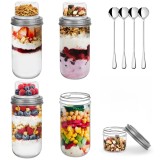 Borcani pentru ovăz peste noapte, cu strat dublu, lingură și cupă interioară, 600ml + 100ml, set de 4 &ndash; 600ml+100ml, set de 4