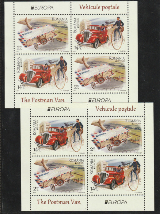 Romania 2013-Europa Cept,Vehicule postale,pereche blocuri,MNH,-1979c