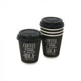 Pahare de unica folosinta pentru cafea, set 10 buc, cu capac, 360 ml, Carton, ATU-083570, Oem