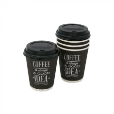 Pahare de unica folosinta pentru cafea, set 10 buc, cu capac, 360 ml, Carton, ATU-083570 foto