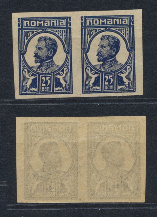 ROMANIA 1917 emisiunea Moscova timbru neemis 25 bani Ferdinand in pereche MNH