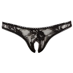 Chilotei tanga din dantela florala cu decupaj in zona intima Orion, black - S