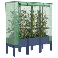 vidaXL Strat &icirc;nălțat cu husă de seră, aspect ratan, 120x40x140 cm 4015834