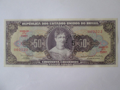 Brazilia 50 Cruzeiros/5 Centavos cu supratipar 1967 aUNC foto