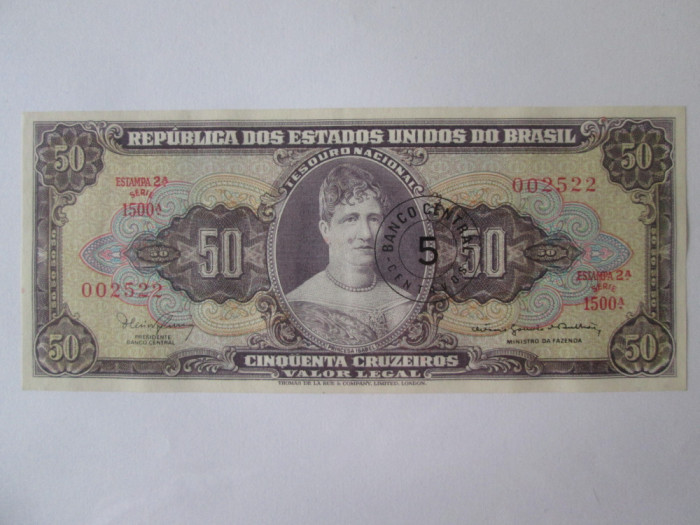 Brazilia 50 Cruzeiros/5 Centavos cu supratipar 1967 aUNC