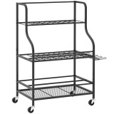 Outsunny Organizator de unelte de grădină, suport pentru unelte de grădină cu 54 de locuri și 5 c&acirc;rlige din oțel pe roți, 3 niveluri negru | Aosom Rom